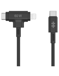 HYPER SILICONE USB-C TO USB-C AND LIGHTNING HYBRID 60W CABLE - BLACK