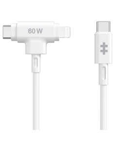 HYPER SILICONE USB-C TO USB-C AND LIGHTNING HYBRID 60W CABLE - WHITE