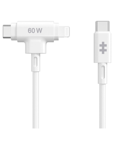 HYPER SILICONE USB-C TO USB-C AND LIGHTNING HYBRID 60W CABLE - WHITE