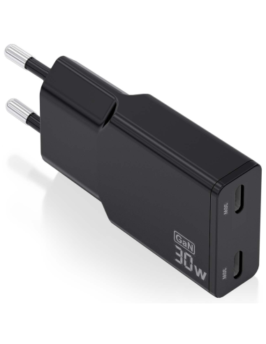 CARGADOR AISENS GAN ULTRA DELGADO 30W 2XUSB-C PD3.0 QC4.0 NEGRO