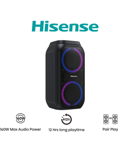 ALTAVOZ PORTATIL HISENSE PARTY ROCKER 160 2.0 160W BT USB NEGRO