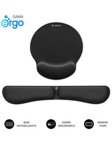 PACK SUBBLIM ERGO MEMORYFLEX -REPOSAMUÑECAS TECLADO Y RATON NEGRO