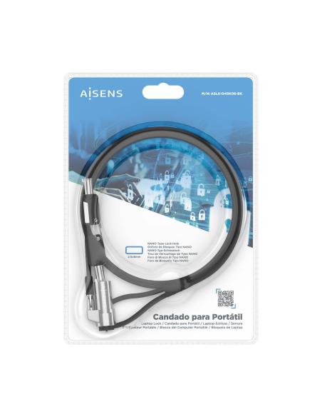 CABLE SEGURIDAD TIPO NANOCERRADURA DE LLAVE PORTATIL 1.5M AISENS ASLK-D45K06-BK