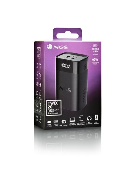 BATERIA EXTERNA PORTATIL RAPIDA NGS 65W PARA LAPTOPS TABLETS SMARTPHONES TWIX20
