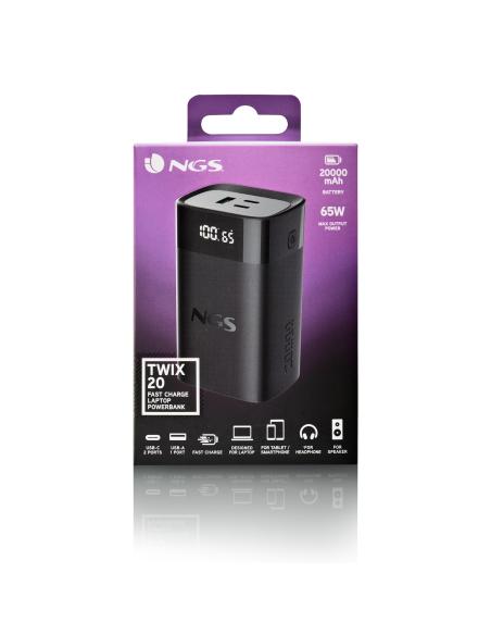 BATERIA EXTERNA PORTATIL RAPIDA NGS 65W PARA LAPTOPS TABLETS SMARTPHONES TWIX20