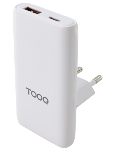 CARGADOR TOOQ PARED GAN USB-C/PD+USB-A/QC 65W, BLANCO