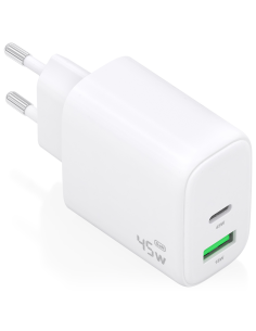 CARGADOR AISENS GAN 45W 1XUSB-C PD3.0 QC4.0 1XUSB-A QC3.0 BLANCO
