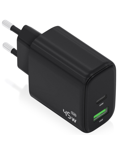 CARGADOR AISENS GAN 45W 1XUSB-C PD3.0 QC4.0 1XUSB-A QC3.0 NEGRO