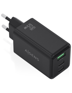 CARGADOR AISENS GAN 65W 2XUSB-C PD3.0 QC4.0 1XUSB-A QC3.0 NEGRO