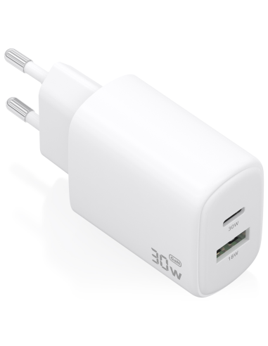 CARGADOR AISENS GAN 30W 1XUSB-C PD3.0 QC4.0 1XUSB-A QC3.0 BLANCO