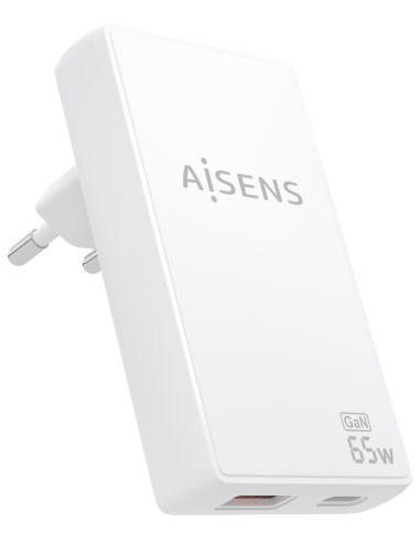 CARGADOR AISENS GAN PARED ULTRA DELGADO 65W USB-C PD3.0 QC4.0 USB-A QC3.0