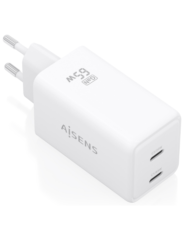 CARGADOR AISENS GAN 65W 2XUSB-C PD3.0 QC4.0 BLANCO