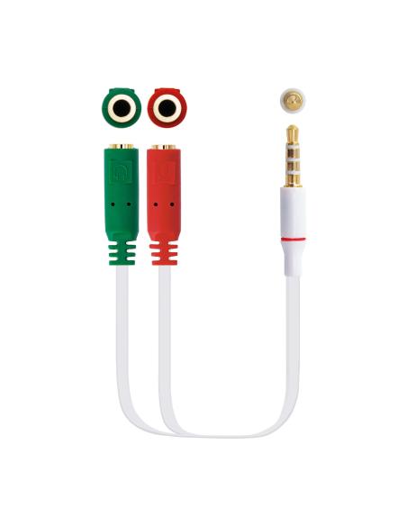 ADAPTADOR AUDIO JACK 3.5M 4 PIN-2XJACK 3.5H 3 PIN BLANCO 20CM NANOC 10.24.1201