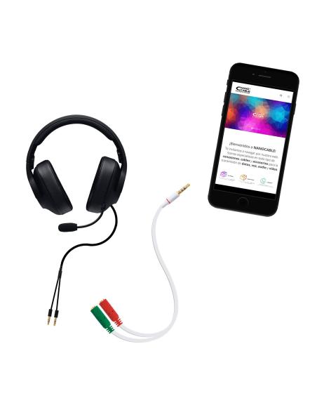 ADAPTADOR AUDIO JACK 3.5M 4 PIN-2XJACK 3.5H 3 PIN BLANCO 20CM NANOC 10.24.1201