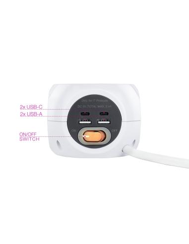 CARGADOR USB NANOCABLE 2USB-C 2USB-A 3ENCHUFES 16A BLANCO 10.37.0001