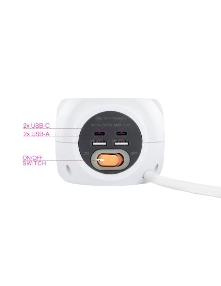CARGADOR USB NANOCABLE 2USB-C 2USB-A 3ENCHUFES 16A BLANCO 10.37.0001