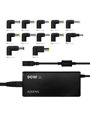 CARGADOR PORTATIL 90W AUTO 12 CONECTORES USB-A QC3.0 AISENS ASLC-90WAUTO-BK