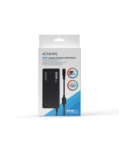 CARGADOR PORTATIL 90W AUTO 12 CONECTORES USB-A QC3.0 AISENS ASLC-90WAUTO-BK