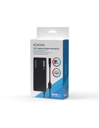 CARGADOR PORTATIL 90W AUTO 12 CONECTORES USB-A QC3.0 AISENS ASLC-90WAUTO-BK