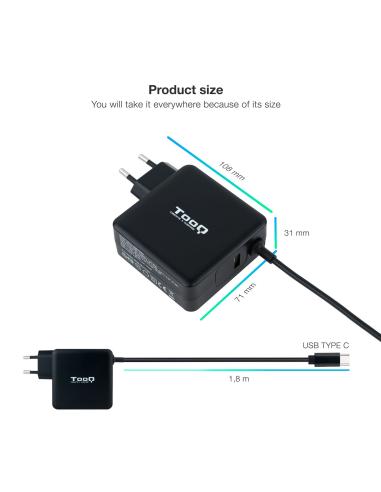 CARGADOR PORTATIL USB-C TOOQ PD3.0 65W NEGRO TQLC-USBC65PD