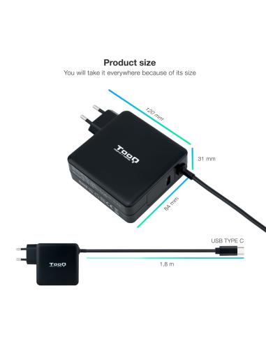 CARGADOR PORTATIL USB-C TOOQ PD3.0 90W NEGRO TQLC-USBC90PD