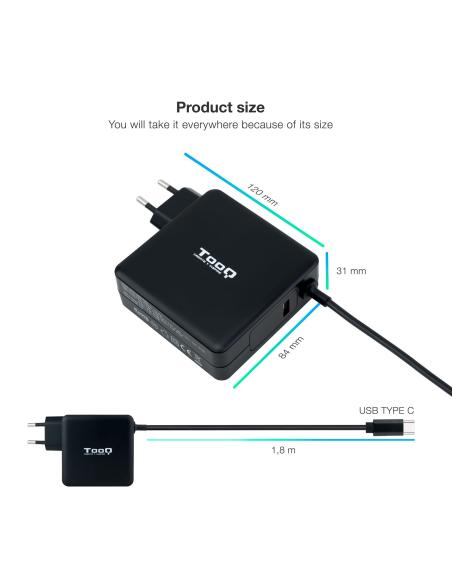 CARGADOR PORTATIL USB-C TOOQ PD3.0 90W NEGRO TQLC-USBC90PD