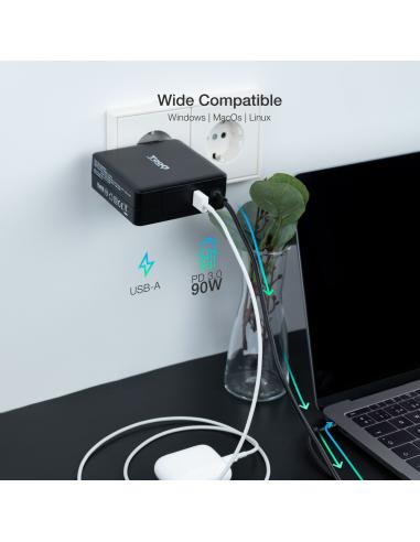 CARGADOR PORTATIL USB-C TOOQ PD3.0 90W NEGRO TQLC-USBC90PD