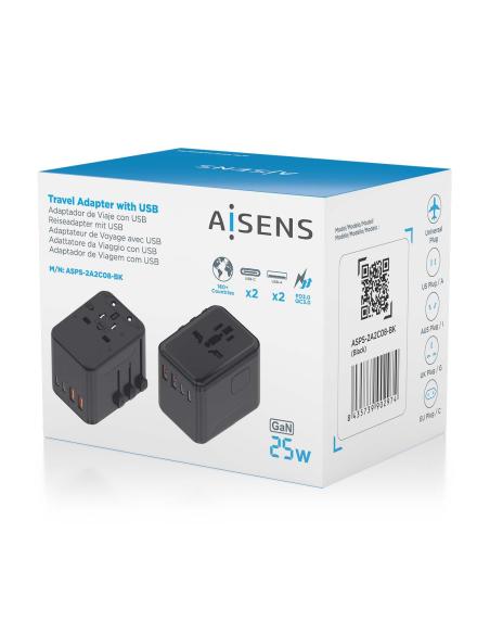 CARGADOR GAN PARED 2XUSB-A 2XUSB-C NEGRO AISENS ASPS-2A2C08-BK