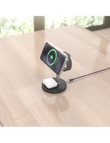 CARGADOR INALAM 3 EN 1 MOVIL APPLE WATCH AURICULA NEGRO AISENS ASCH-15W3WC066-BK