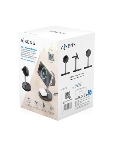 CARGADOR INALAM 3 EN 1 MOVIL APPLE WATCH AURICULA NEGRO AISENS ASCH-15W3WC066-BK