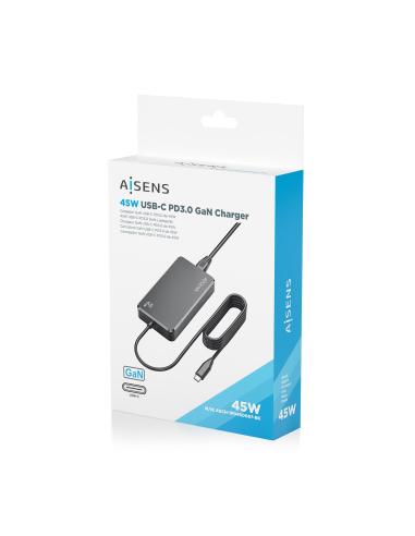 CARGADOR DE SOBREMESA GAN 45W PD3.0 1XUSB-C 1.8M NEGRO AISENS ASCH-1PD45D067-BK