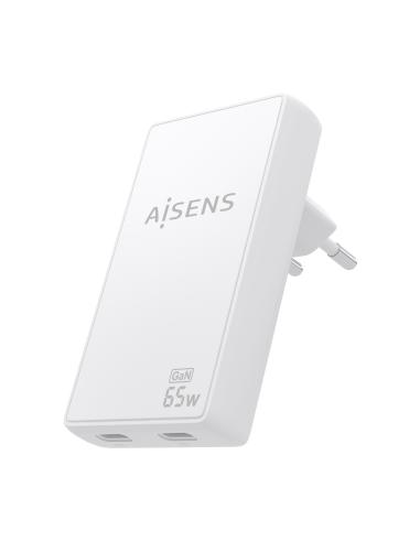 CARGADOR GAN 65W 2USB-C PD3.0 QC4.0 BLANCO AISENS ASCH-65W2P077-W