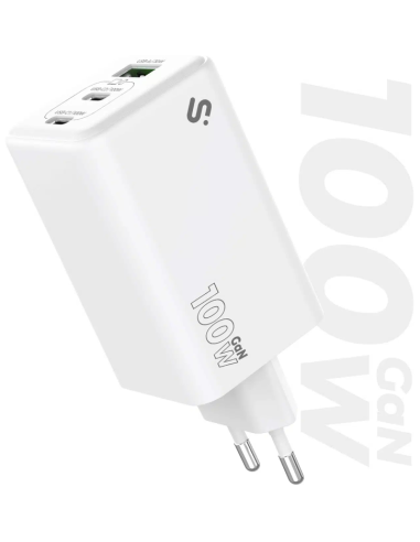 CARGADOR SUBBLIM GAN 100W USB-C 3 PUERTOS 2X USB-C + 1X USB-A BLANCO