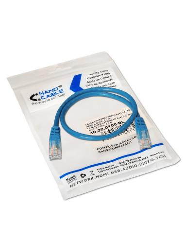 CABLE RED LATIGUILLO RJ45 CAT.5E UTP AWG24 AZUL 0.5 M NANOCABLE 10.20.0100-BL