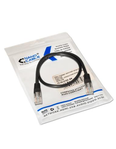 CABLE RED LATIGUILLO RJ45 CAT.5E UTP AWG24 NEGRO 0.5 M NANOCABLE 10.20.0100-BK