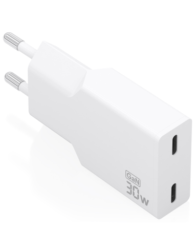 CARGADOR AISENS ULTRA DELGADO GaN 30W 2xUSB-C PD3.0 BLANCO