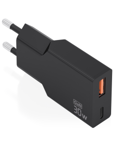 CARGADOR AISENS ULTRA DELGADO GaN 30W 1xUSB-C PD3.0 QC4.0 1xUSB-A QC3.0 NEGRO