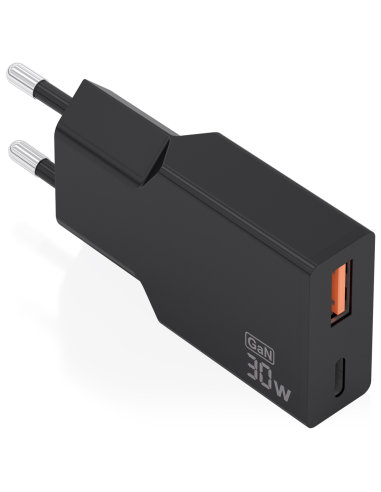 CARGADOR AISENS ULTRA DELGADO GaN 30W 1xUSB-C PD3.0 QC4.0 1xUSB-A QC3.0 NEGRO