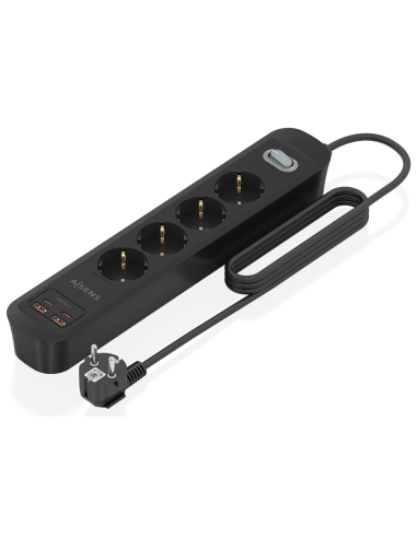 REGLETA ENCHUFES AISENS MULTIFUNCION 4 TOMAS+2xUSB-C 2xUSB-A 1.4M NEGRO