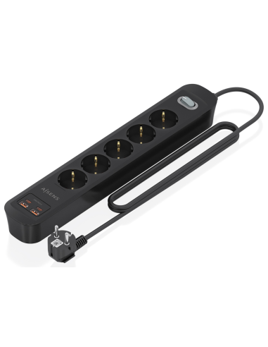 REGLETA ENCHUFES AISENS MULTIFUNCION 5 TOMAS+2xUSB-C 2xUSB-A 1.4M NEGRO
