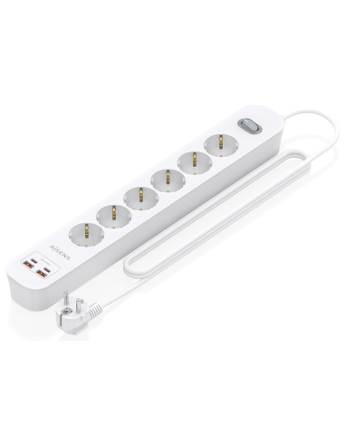 REGLETA ENCHUFES AISENS MULTIFUNCION 6 TOMAS+2xUSB-C 2xUSB-A 1.4M BLANCO