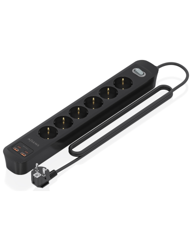 REGLETA ENCHUFES AISENS MULTIFUNCION 6 TOMAS+2xUSB-C 2xUSB-A 1.4M NEGRO