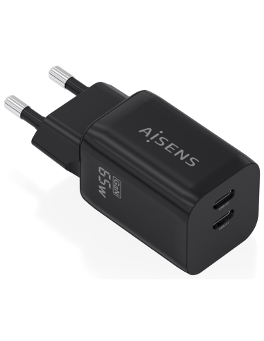 CARGADOR AISENS GaN 65W 2xUSB-C PD3.0 QC4.0 NEGRO
