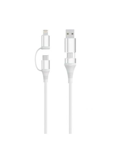 CABLE UNIVERSAL DE CARGA RAPIDA EWENT EC1075 / 4 EN 1 / USB-C - USB-A - LIGHTNING INTERCAMBIABLES / 60 W / 1 M / 480 MBPS / EC10