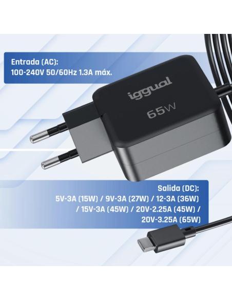 Iggual cargador portátil y móvil tipo c pd 65w