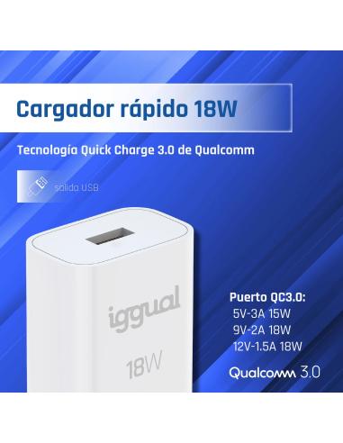 Iggual cargador 1xusb-a carga rápida qc3.0 18w