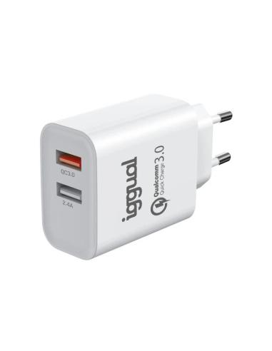 Iggual cargador doble 2xusb carga rápida qc3.0 30w