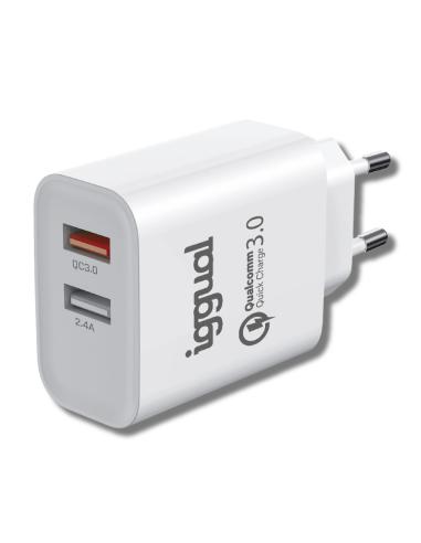 Iggual cargador doble 2xusb carga rápida qc3.0 30w