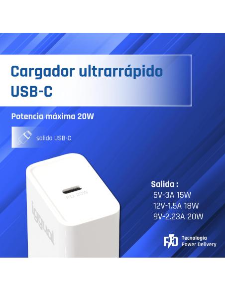Iggual cargador rápido usb pd tipo c 20w