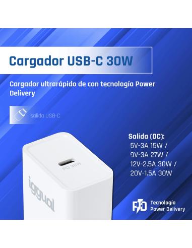 Iggual cargador rápido de pared usb pd tipo c 30w